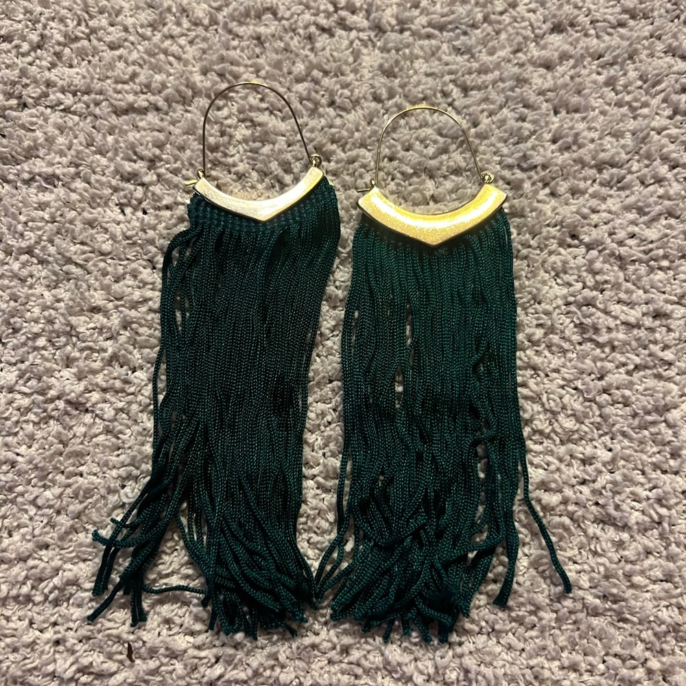 Green/gold fringe earrings